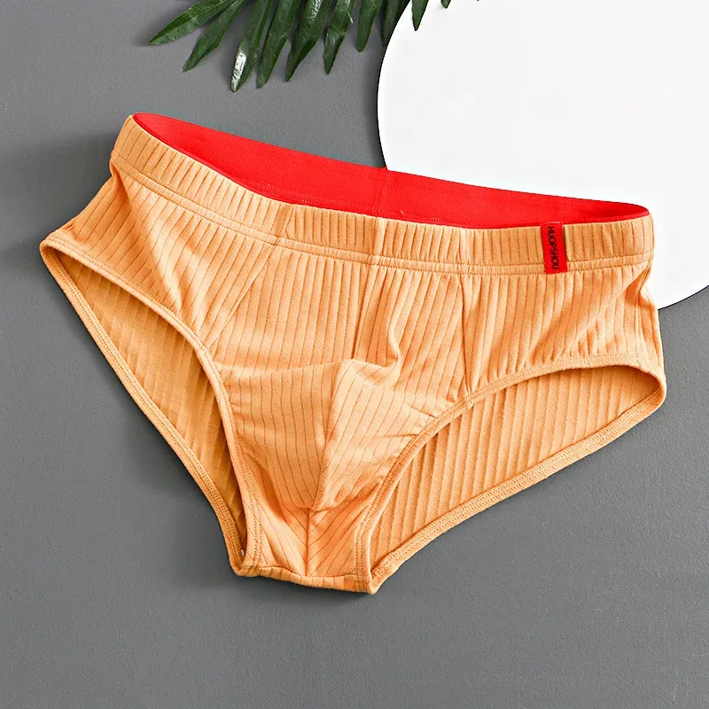 1/3PCS Panlalaking Brief sa Gitnang Baywang Elastic Soft Breathable Anti-septic U Convex Striped Solid Color Casual Men Underpants Underwear men — image 14