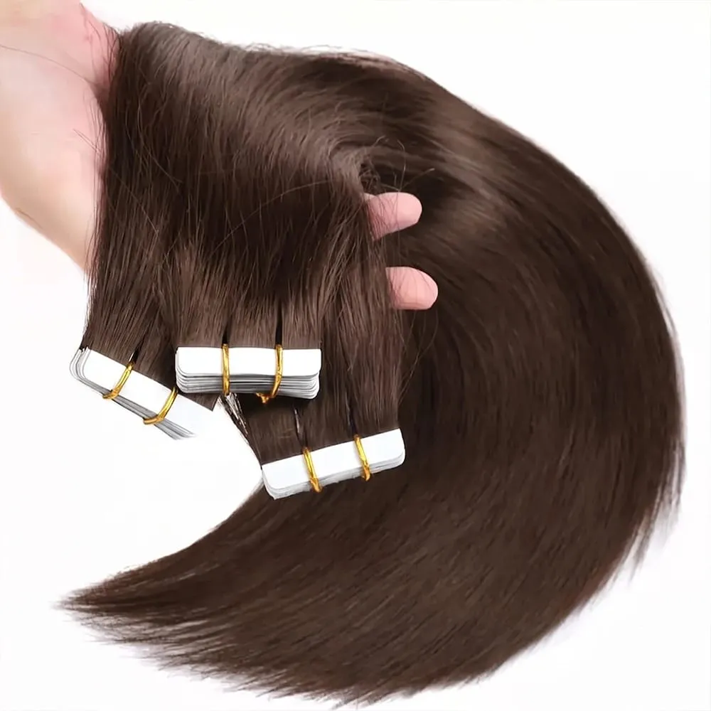 16-22 Inch Tape in Hair Extensions Human Hair Seamless Invisible Remy Hair Extensions Tape ins for Women Brazilian Dark Brown 21Pcs 50g 100% Human Hair — image 2