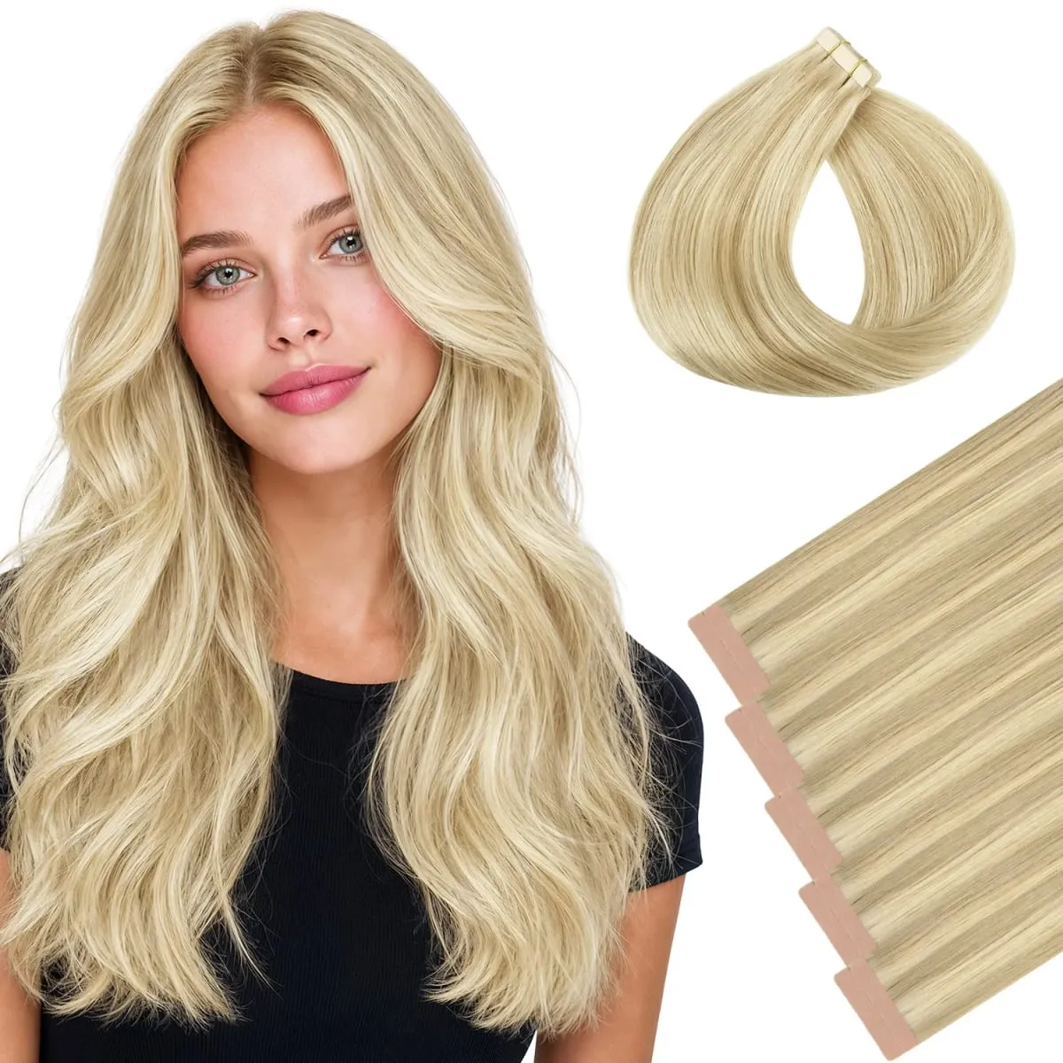 Sunmofavo Invisible Tape In Hair Extensions Seamless Full Thick Silky Straight Ombre Walnut Brown 10Pcs 100% Remy Human Hair