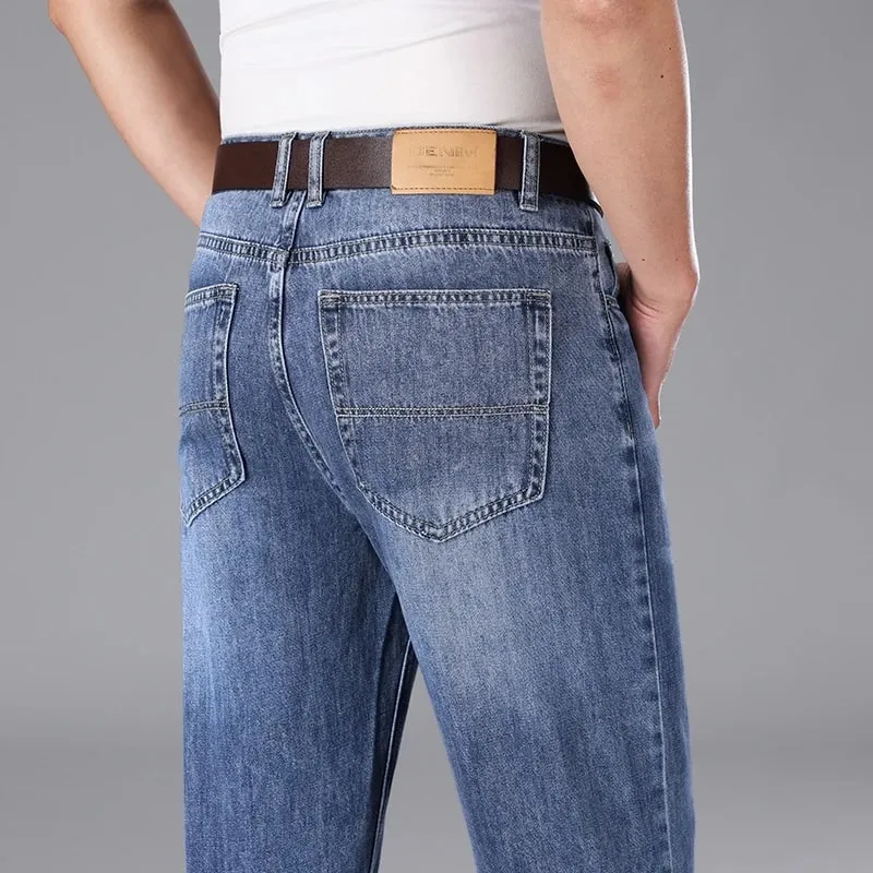 2026 Summer High Quality Brand Cloth Business Casual Men's Lightweight Straight Loose Jeans Classic Retro Thin Cotton Trousers — image 2