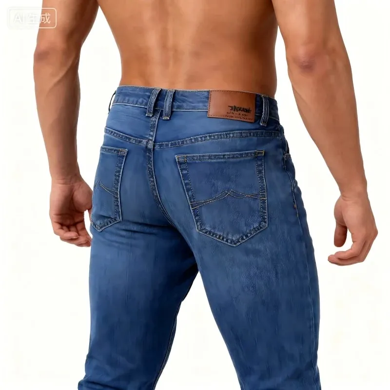 2025 New Autumn Classic Men's Fitted Stretch Jeans High-end Blue Black Casual All-Match Pants Straight Leg Men's Pants — image 2
