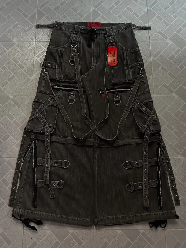 Y2K Black Multi Pocket Cargo Jeans Men Women Wide Leg Distressed Frayed Hem Flap Pockets Button Detail Baggy Streetwear Trousers — image 9
