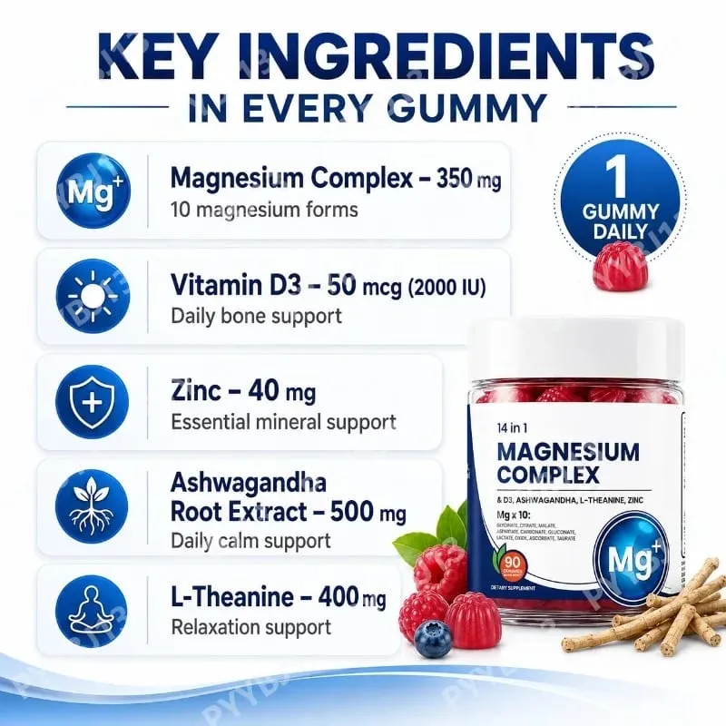 Googeer DeepCalm Magnesium Complex Gummies for Evening Calm Support with Vitamin D3 Zinc Ashwagandha L-Theanine 90 Gummies — image 4