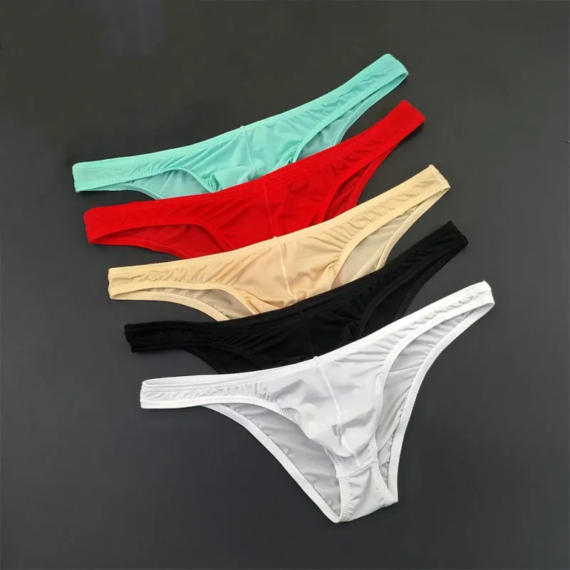 5Pcs New Youth Men's Ice Silk Brief U Pouch Underwear Low Waist Ultra Thin Transparent Underpants Sexy Plus Size Male Panties — image 1