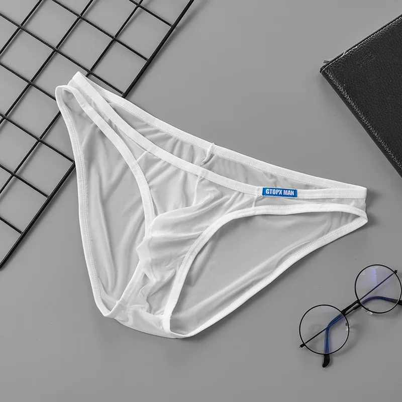 Men's Sexy Underwear Thin Ice Silk Translucent Briefs U Pouch Ropa Interior Hombre Male Panties — image 18
