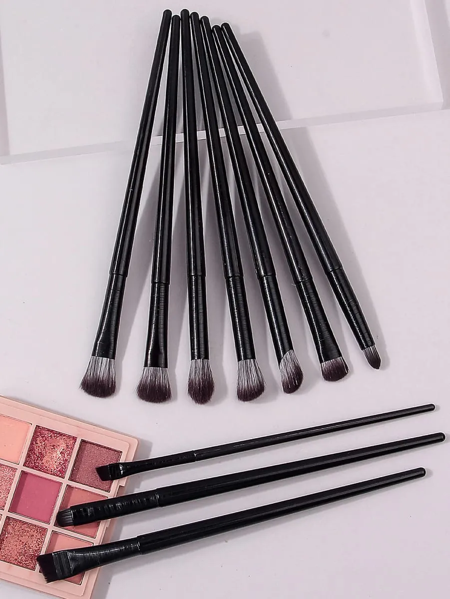 10-delade ögonsminkborsteset: Eyeliner ögonskugga Aegyo-sal-borstar med en sminkborstepåse av PU-läder