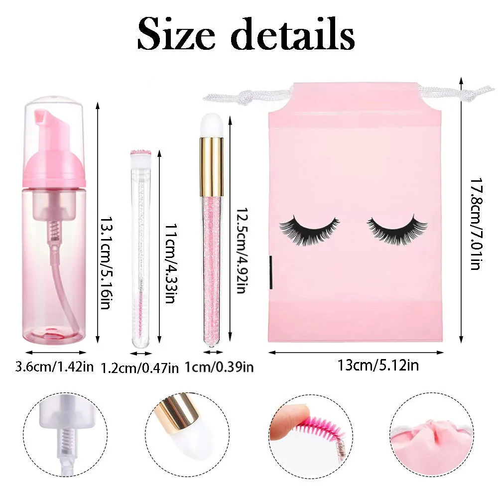 60ml 리필 가능 누출 방지 빈 폼 펌프 병 속눈썹 연장 샴푸 키트 래쉬 빗 튜브 청소 브러시 EVA 보관 가방 — image 7