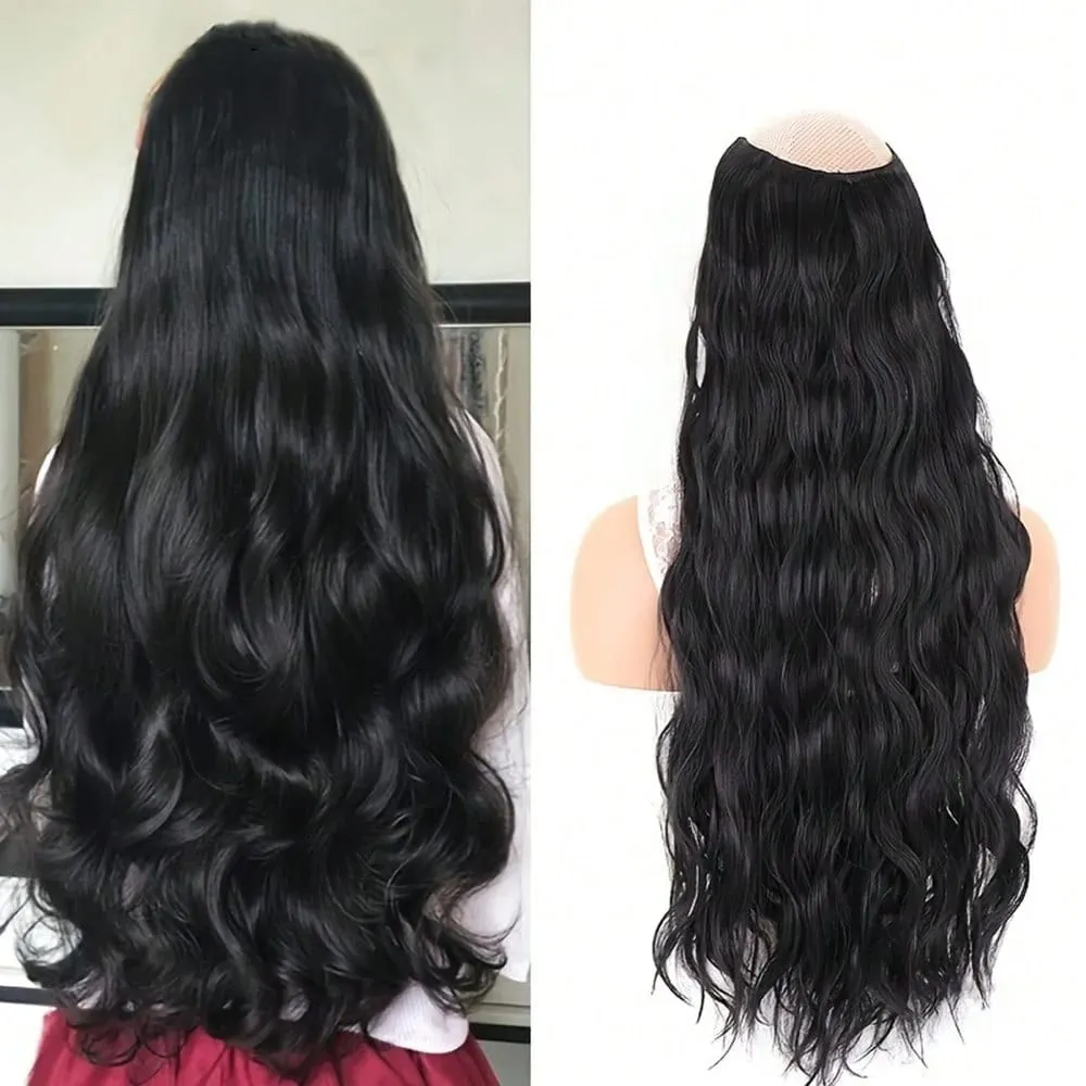 Synthetic Hair Fake Hair Extensions Clip Hairpiece V-Shaped Half Wig Natural Wavy Extension False Strands On Hairpins Women — image 2