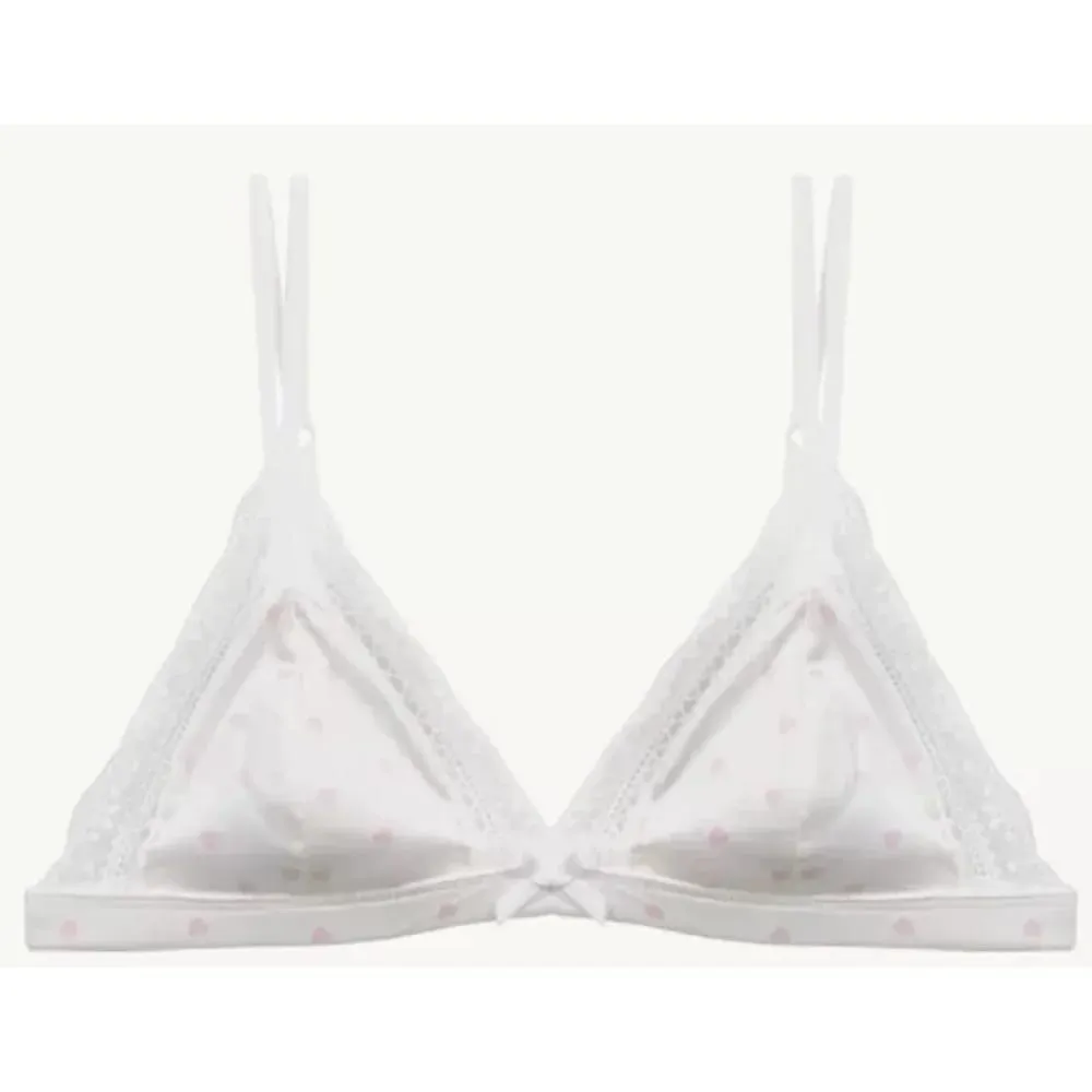 Elegant French Sweet Satin Lace Triangle Bra Pure Sexy Coquette Look Wirefree Small Bust Gathered Effect Thin Cup Bow Lingerie — image 5