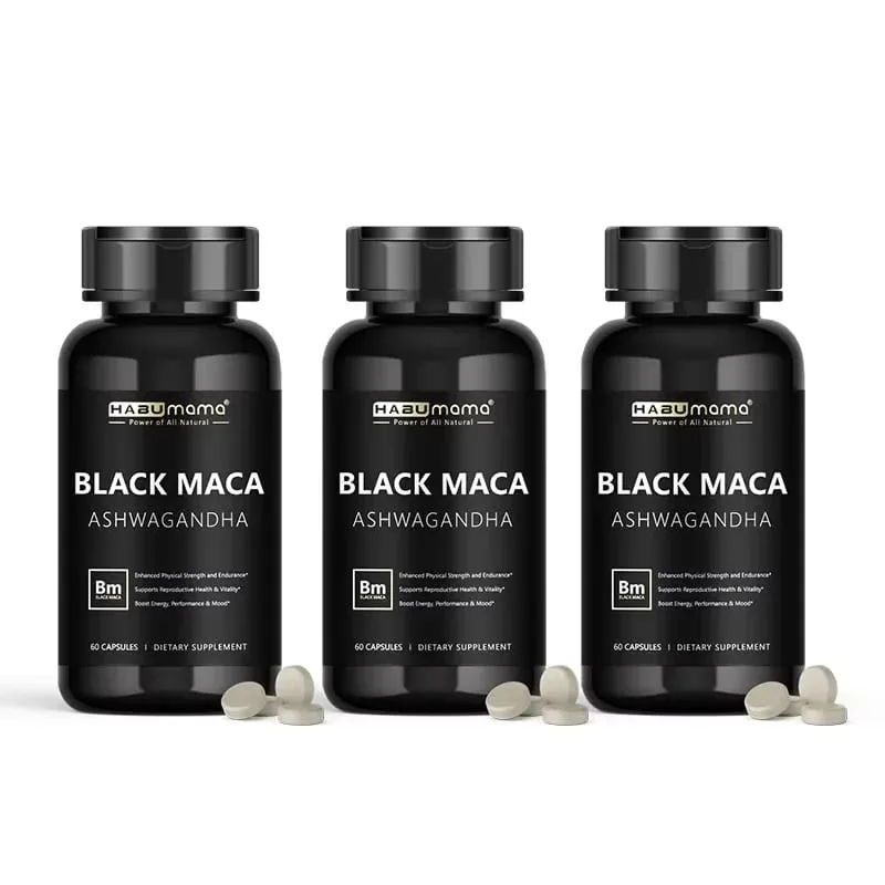 Suplemento orgânico de raiz de maca preta + extrato de ashwagandha para mulheres e homens, resistência à energia ereta - pílulas veganas — image 8