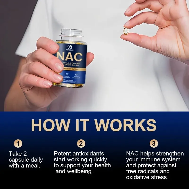 Pure NAC Capsules with Vitamin B12 Support Skin Hydration Antioxidant Immune Cellular Health Detoxification Men & Women