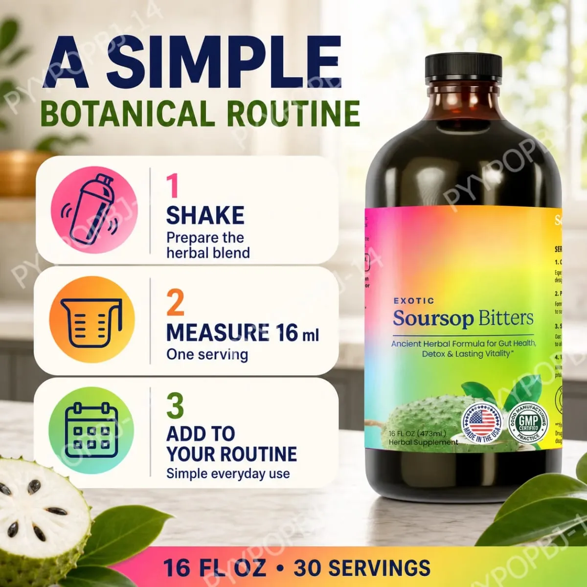 Exotic Soursop Bitters Herbal Wellness Supplement Plant Based Formula 16 Fl Oz (473ml) — image 6