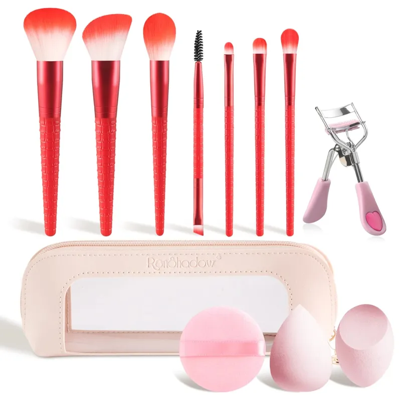 12Pcs Complete Makeup Tool Kit 7 Makeup Brushes 2 Beauty Sponges Eyelash Curler Powder Puff Storage Bag Full Cosmetic Set — image 11