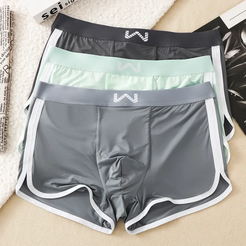 3 unidades/pacote de seda gelo respirável malha antibacteriana cuecas masculinas grande espaço bolsa calcinha alta cintura elástica boxer homme — image 19