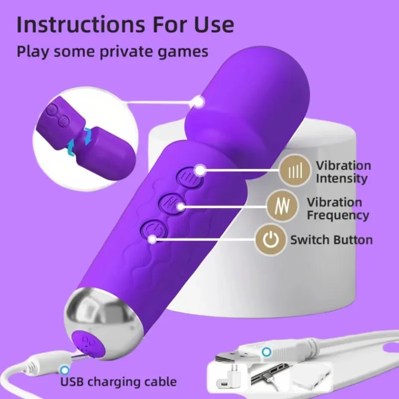 20 hastigheter Magic Wand Vibrator G-Spot klitorisstimulator Uppladdningsbar vattentät massager sexleksak för kvinnor — image 2