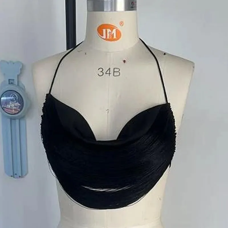 Hotsweet Girl Party Rave Night Out Micro Crop Top Women Fringe Tank Tops Coquette Backless Spaghetti Strap Tassel Camisole — image 9