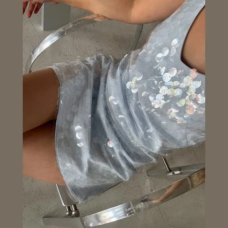 Sexy Sequined Women's Dress Sleeveless V-Neck Sling Loose Lady Mini Dresses 2026 Summer Autumn Chic Female Vacation Robe — image 12