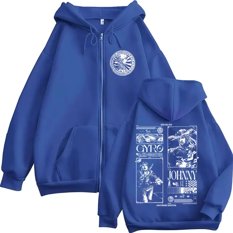 Anime Jojo Bizarre Adventure STEEL BALL RUN Dragkedja Huvtröjor Herr Kvinnor Zip Up Huvtröjor Vintage Jackor Kappor Streetwear