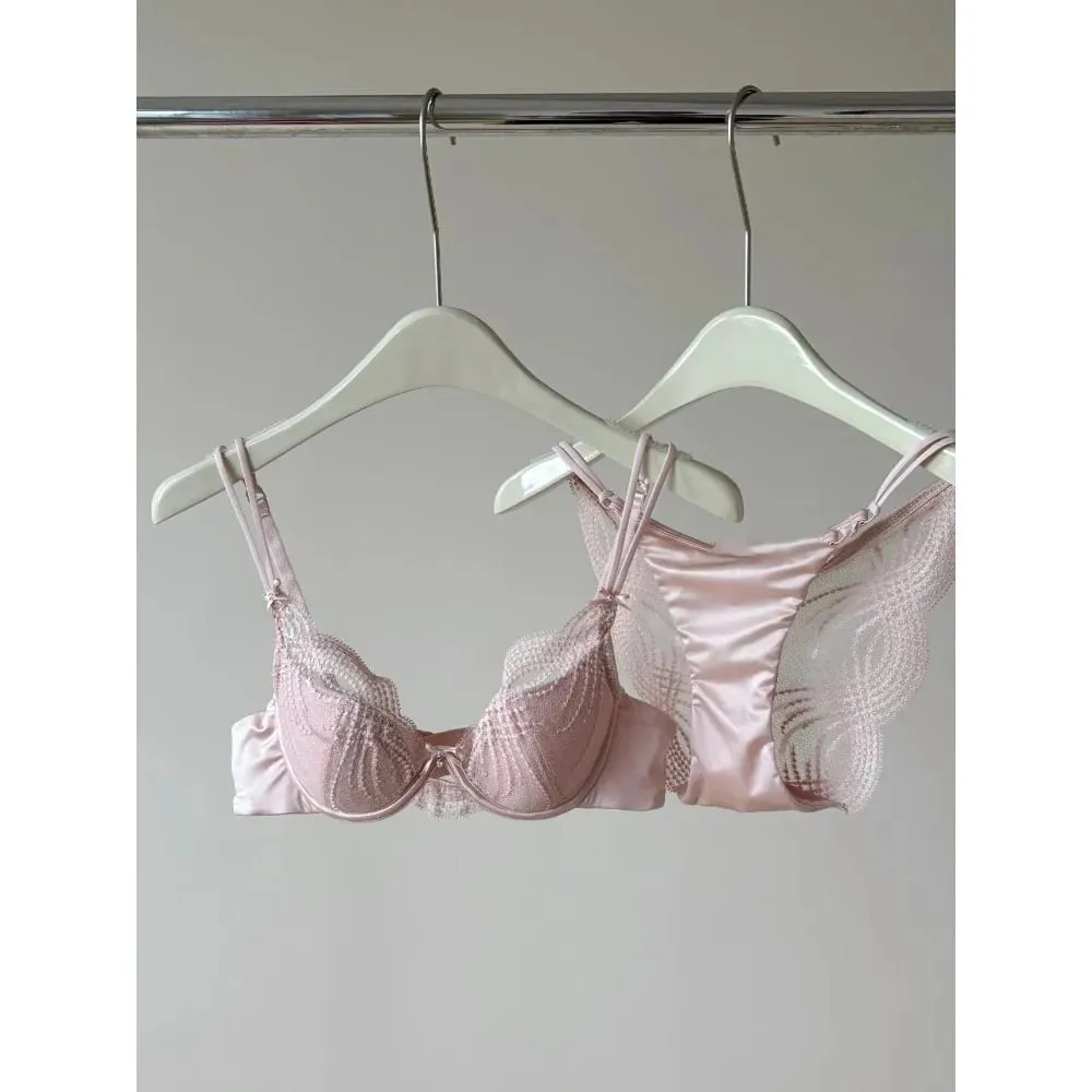 Halvkopp underkläder Set Dam Tunn Cup Push Up Mjuk Bygel BH Trosa Liten bröst Samla sidostöd Anti Sag Underkläder 32‑38 — image 3
