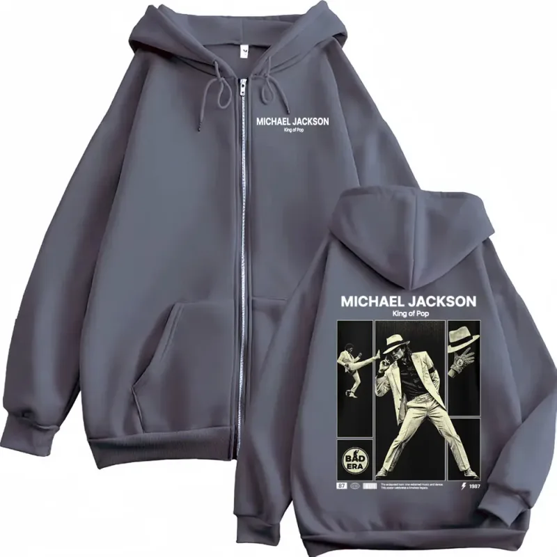 Michael jackson rei do pop zip up hoodies roupas masculinas clássico vintage jaqueta moletom harajuku velo zíper casacos com capuz — image 3
