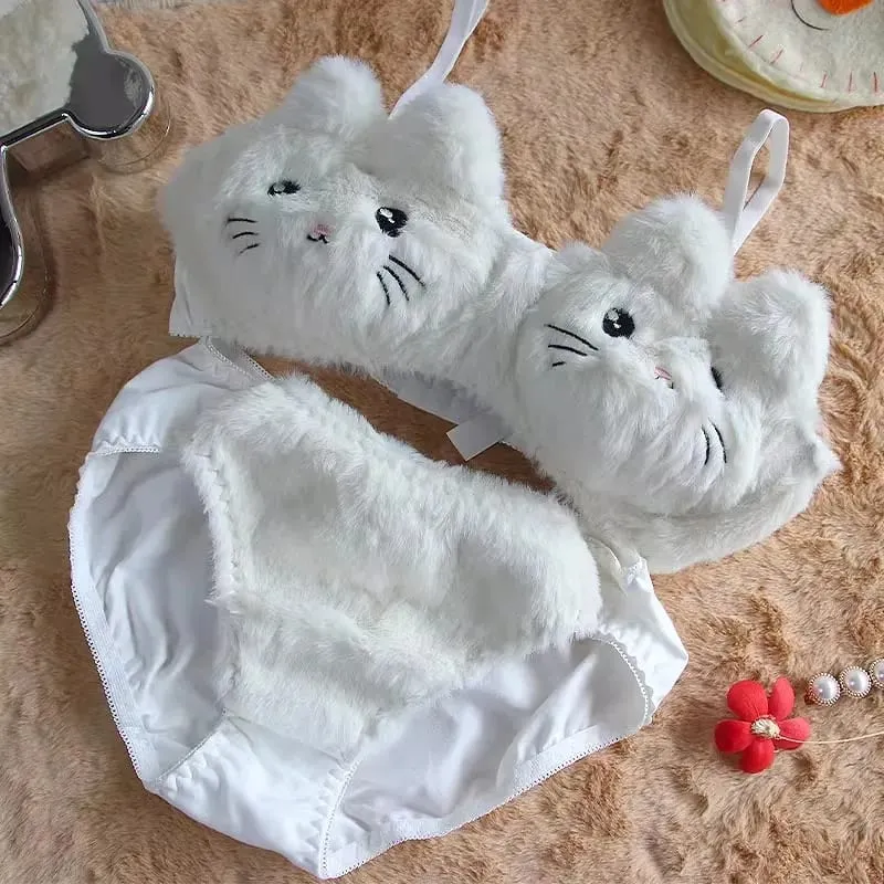 Women Winter Cartoon Plush Comfortable And Adorable Girl Bra Sexy Hot Lingerie Sexy Bras Soft Cute Bear Japanese-style Lingerie