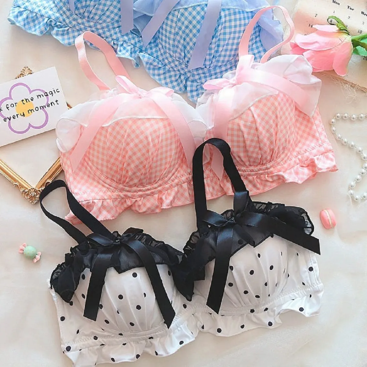 Lolita Underwear Bra Set Romantic Small Breast Sweet Girl Small Chest Cosplay Lingerie Bow Bra and Panty Set Sexy Underwear 2 P — image 5