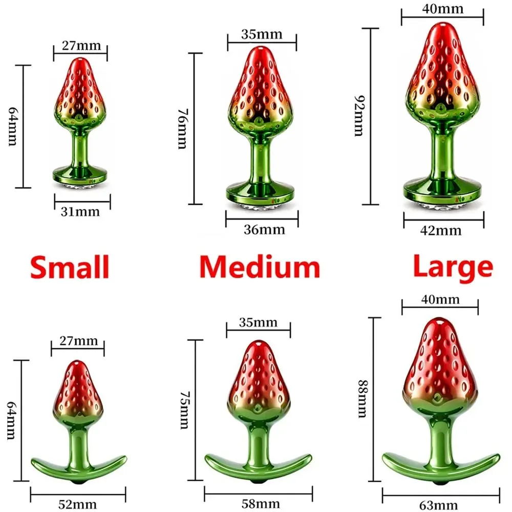Strawberry Metal Anal Beads Butt Plug Set Small Medium Large Wearable Anal Plug Jewelry Anal Sex Toy For Man Woman