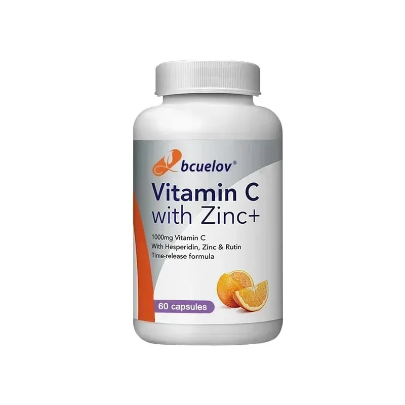 Organic Vitamin C + Zinc Capsules High Absorption Immune Support Antioxidant Collagen Health Supplement - 30/60/120 Counts