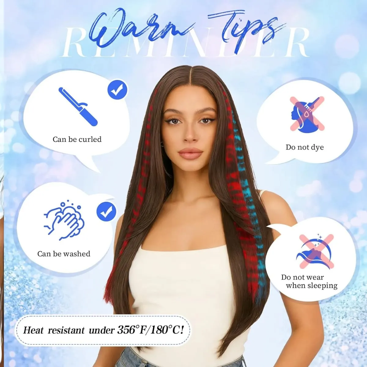 Leopard Printed Clip in Hair Extensions -5 PCS Blue Long Synthetic Straight Clip in Hair Extensions Stripe Printed Hairpiece — image 4