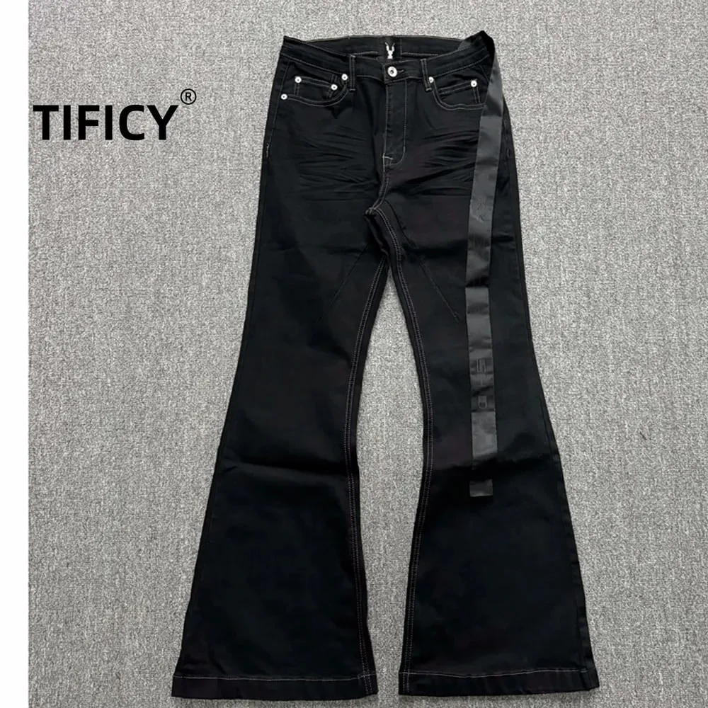 High Street RO Style Denim Pants Men's 24SS Basic Elastic Black Ribbon Loose Flared Streetwear Casual Jeans Pants Men Clothing — image 2