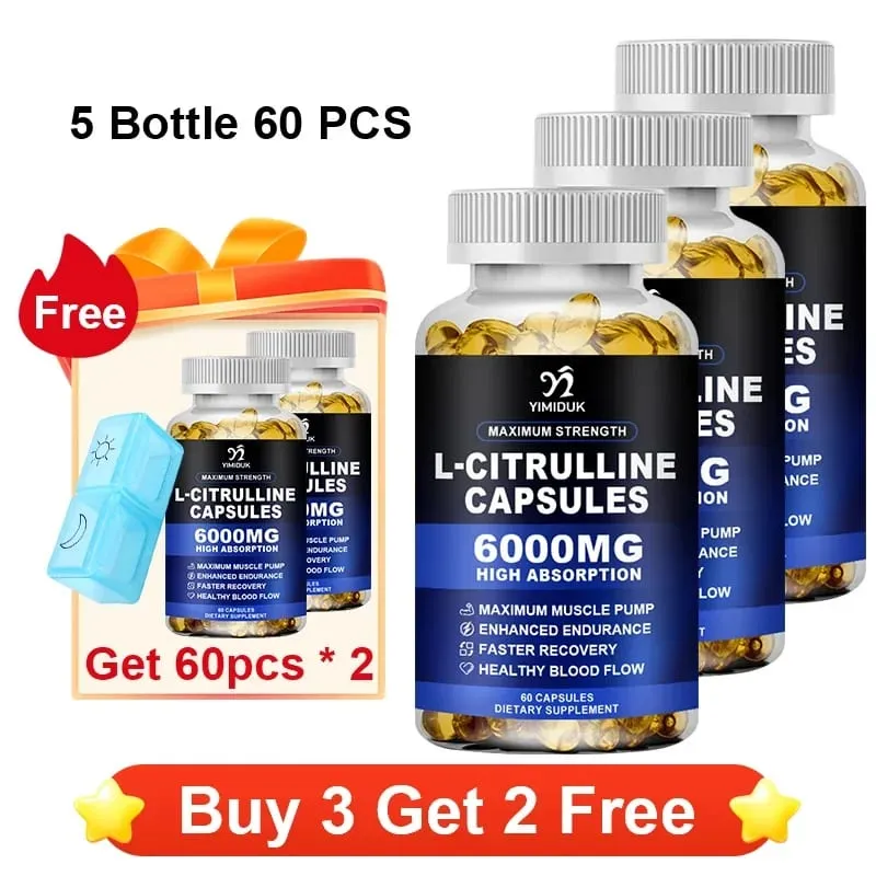 High Strength L-Citrulline Capsules with Gelatin Vitamin E Aid Vasodilation Build Muscle Fullness Quicken Recovery