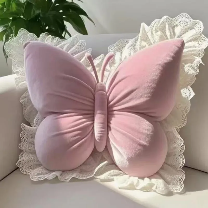 Butterfly Plush Pillow Lace Decor Waist Cushion Soft Fluffy Throw Pillow For Home Car Bedroom Sofa Decor Birthday Gift For Women — image 4