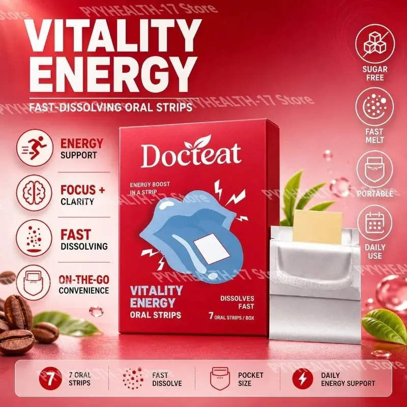 Docteat Vitality Energy Oral Strips Melt-in-Mouth Dissolves Fast L-Theanine No Water Needed Stay Awake Support 7 Strips — image 1