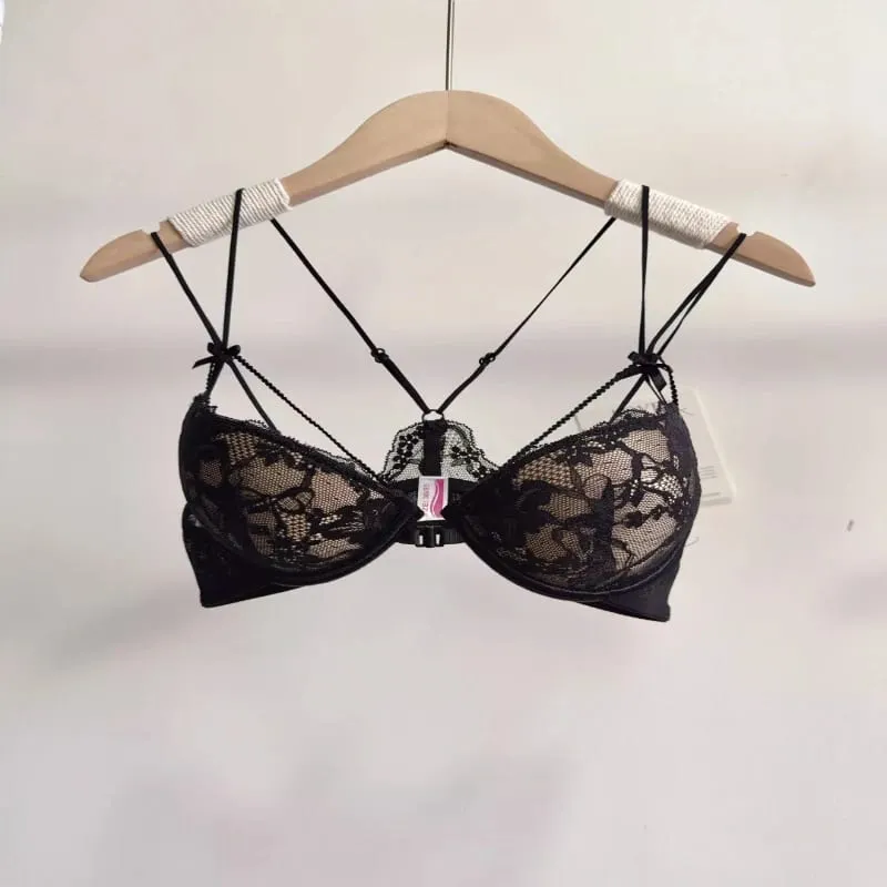 Ladies Front Fastening Lace Lingerie Set Wirefree Push Up Bra Thinly Lined Delicate Straps Comfort Sexy Everyday Underwear Set — image 4