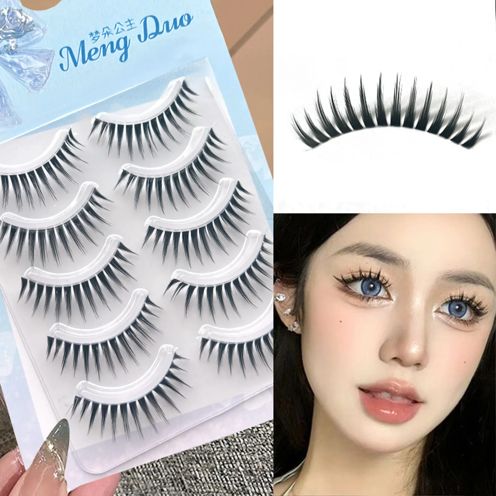 5pair Korean Style Manga False Eyelashes Natural Spiky Wispy Thick Eyelash Extension For Beauty Eye Cosplay Diy Makeup Tools — image 2