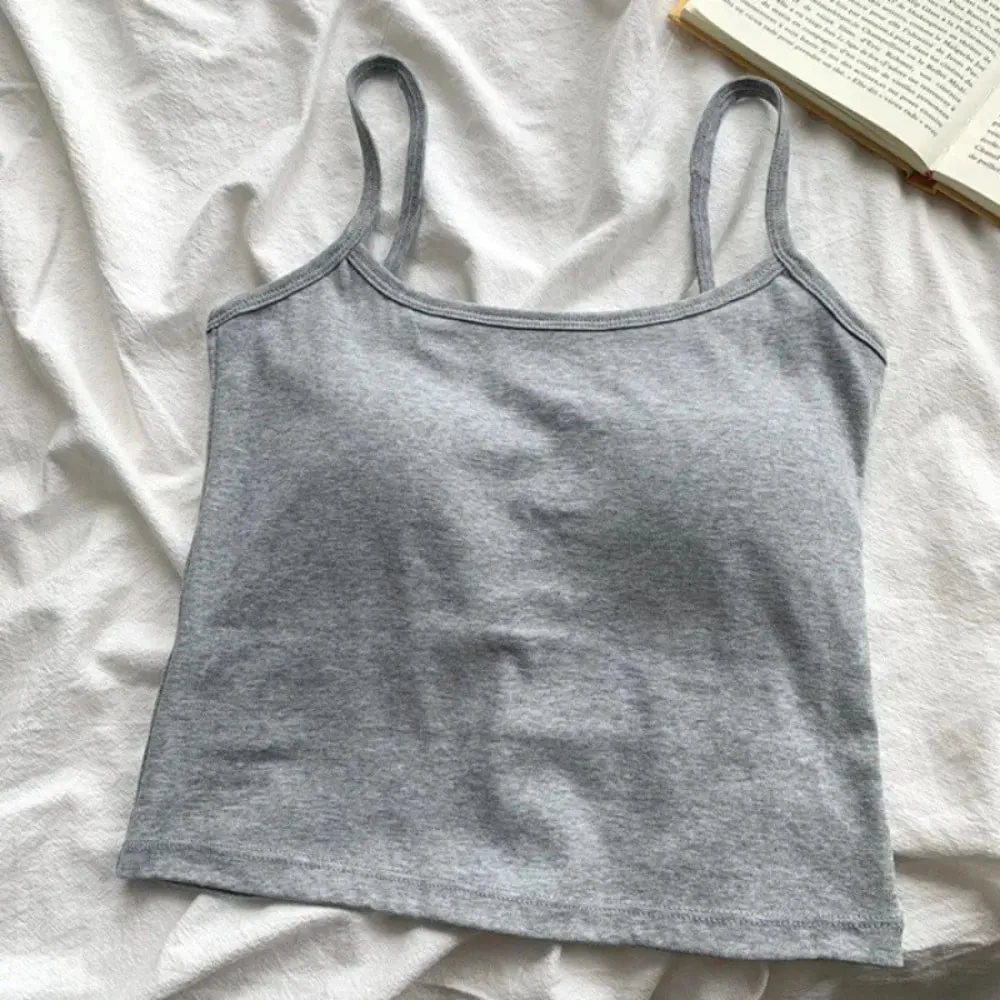 1PC Korean Women's Solid Color Spaghetti Straps Sleeveless Slim Camisole With Chest Pad — image 7