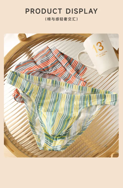 Sexy Men Briefs Cotton Male Breathable Comfortable U Bulge Pouch Underwear Mid Waist Striped Panties Hombre Soft Youth Undies — image 6