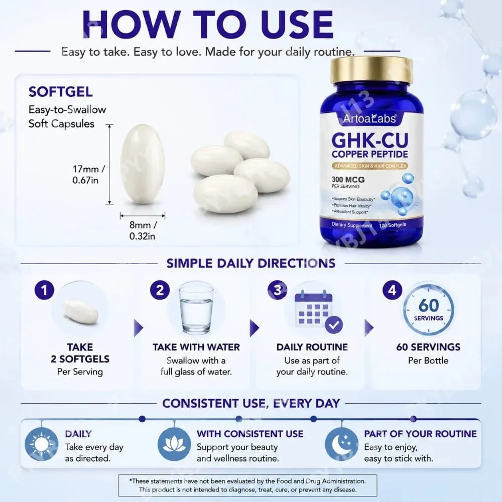 ArtoaLabs GHK-Cu Copper Peptide 300mcg Supplement Advanced Skin Hair Complex with Hyaluronic Acid Biotin Daily Wellness Adluts — image 5