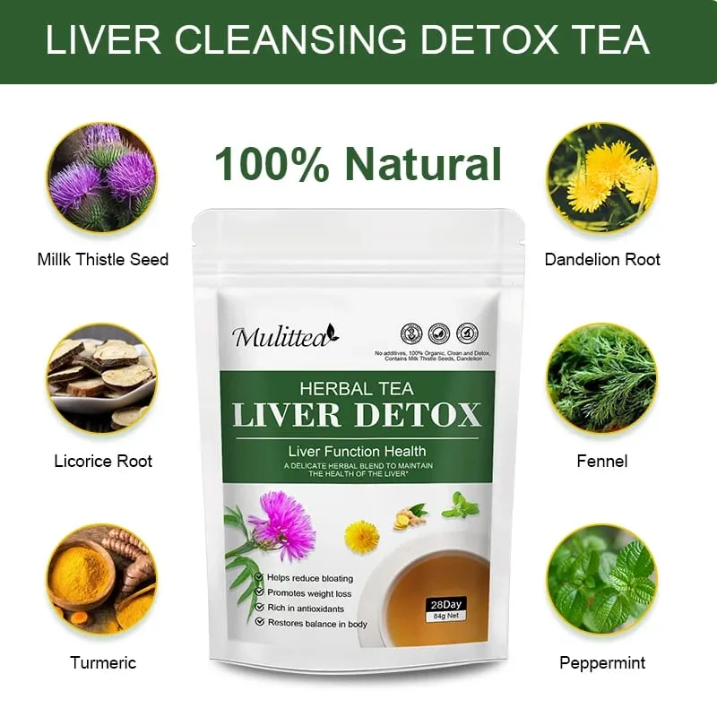 Mulittea 100% Natural Liver Cleansing Detox Drink 6 IN 1 Herbal Formula Support Liver Function Health and Healthy Skin Whitening — image 2