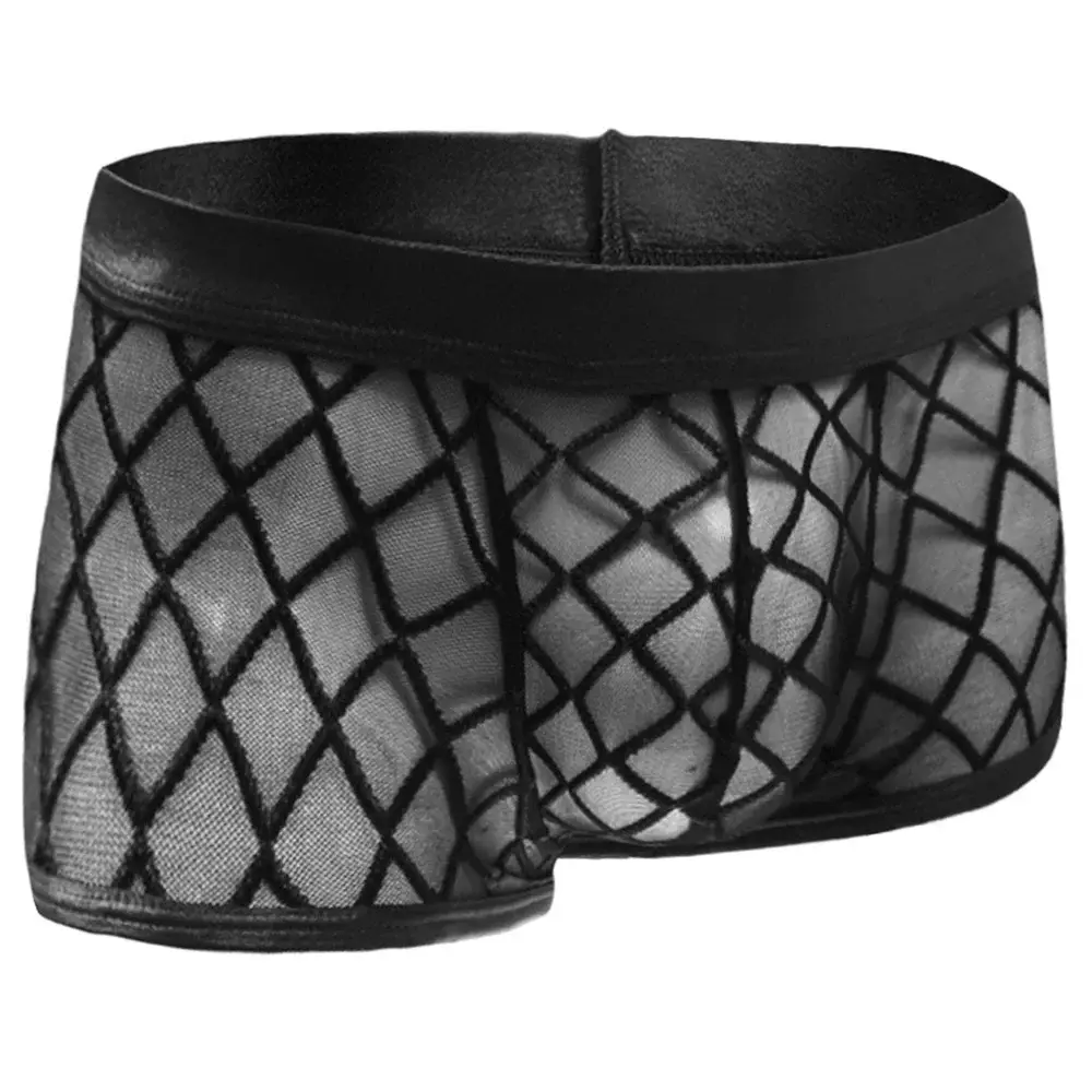 Male Sexy Diamond Mesh Ultra-thin Transparent Boxer Shorts Summer Quick Drying Boyshorts Bulge Pouch Men Underwear — image 9