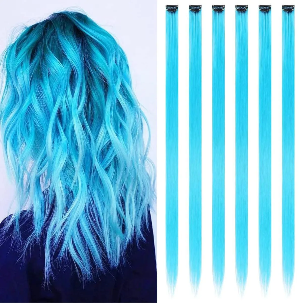 6 Pcs Clip Ins Hair Extensions 22 Inch Straight Colorful Clip In Hair Extensions Rainbow Party Highlights Synthetic Hairpiece — image 30