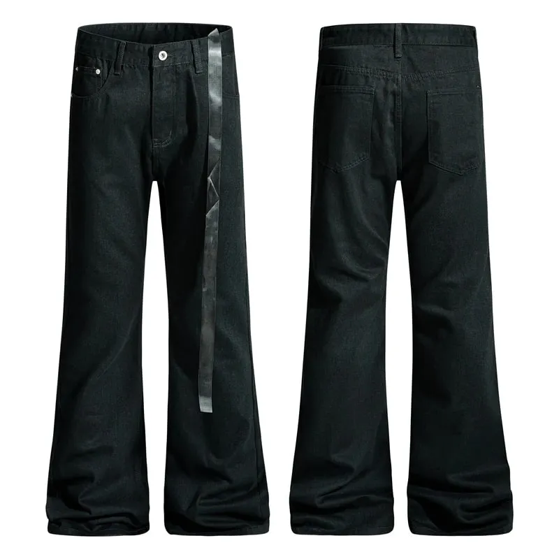 Vintage Washed Black Slim Fit Flare Jeans Long Ribbon Y2k Streetwear Casual Skinny Bell Bottom Jeans Distressed Fashionable — image 7
