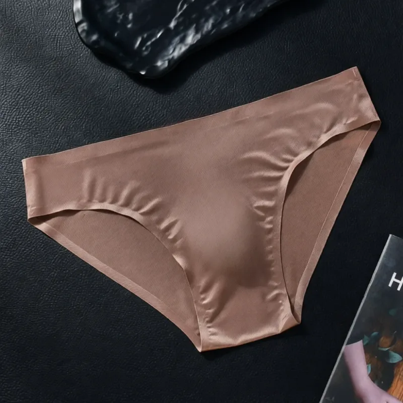 Mens Seamless Briefs Ice Silk Underwear 3D Pouch Breathable Quick Dry Elastic Low Waist Soft Solid Color Men Underpants — image 3