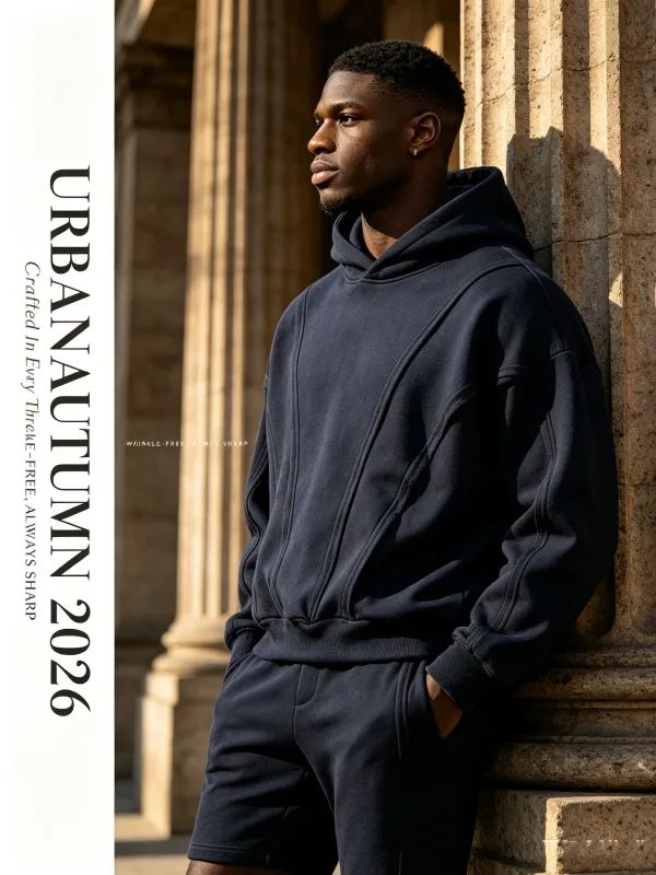 Men's hooded sweatshirt, warm and loose hooded sweater, pocket drawstring details, men's fall-winter sports jacket elastic cuffs — image 5
