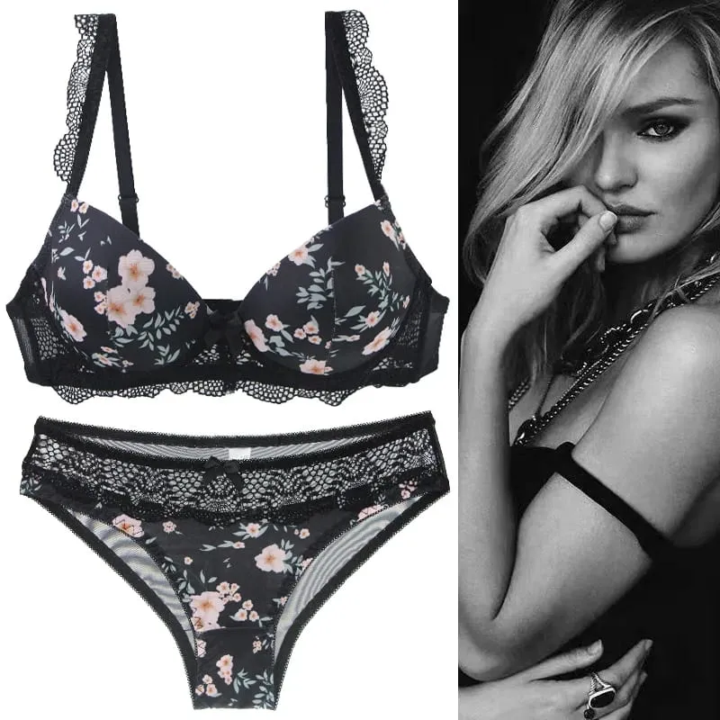 2023 Bagong Sexy Ladies Bras Set Para sa Big Boops BCDE Cup Bow Floral Underwear Black Beige Blue Red White Lace Women Lingerie — image 3