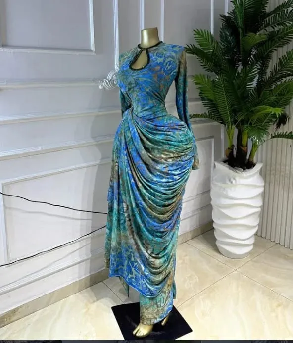 CM.YAYA band med randigt tryck för kvinnor Rynkad långärmad Bodycon Maxi långklänning 2026 Sexig födelsedagsfest Utbildning Trendiga klänningar — image 8