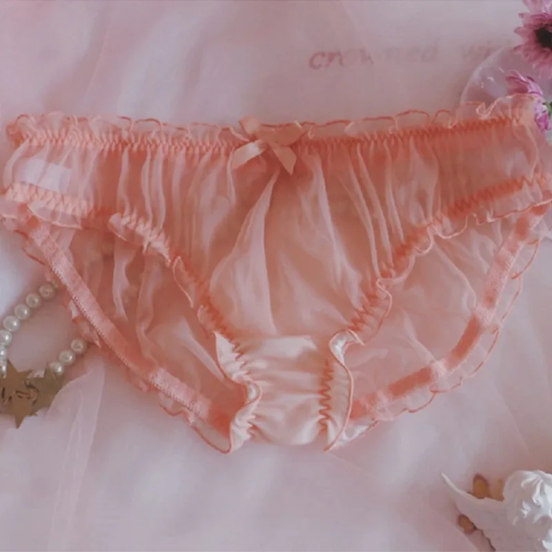Homens Sissy Malha Chiffon Arco Floral Renda Bolsa Cueca Calcinha Biquíni Breve Calcinha Pura Transparente Sólida Cuecas Masculinas Shorts — image 17
