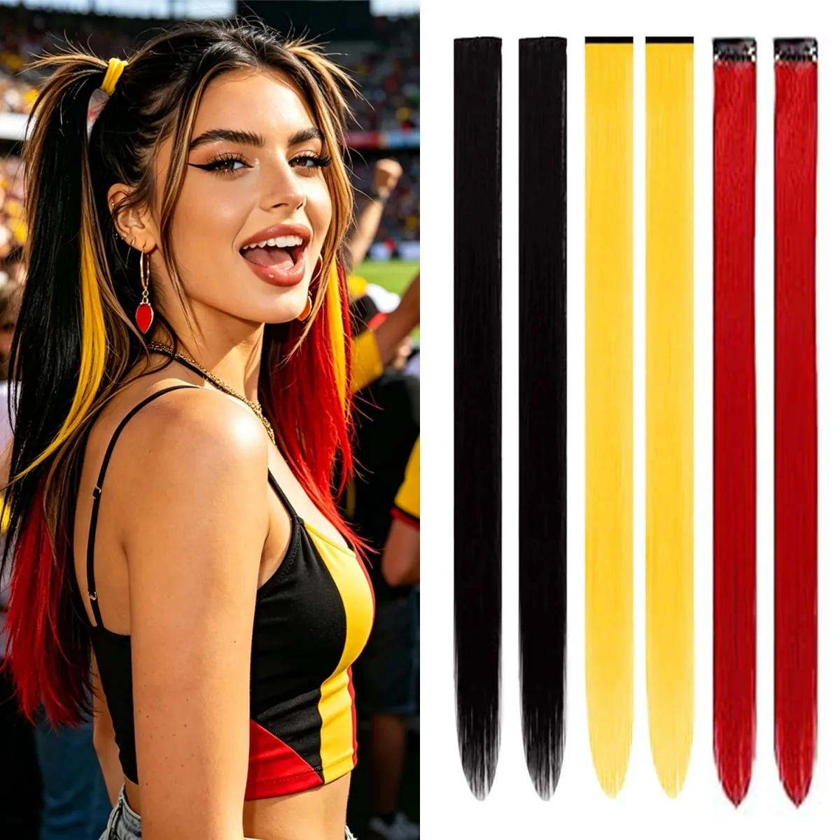 6 Pcs Clip Ins Hair Extensions 22 Inch Straight Colorful Clip In Hair Extensions Rainbow Party Highlights Synthetic Hairpiece — image 18