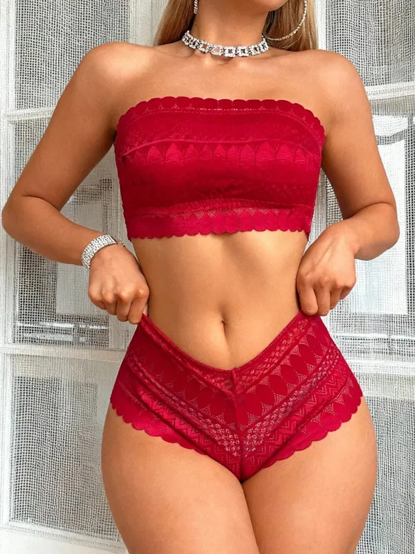 Strapless Bralette Set Lace Wireless Unpadded Bra and Panties Set for Women Comfortable Seamless Lingerie for Wedding S-XL — image 5