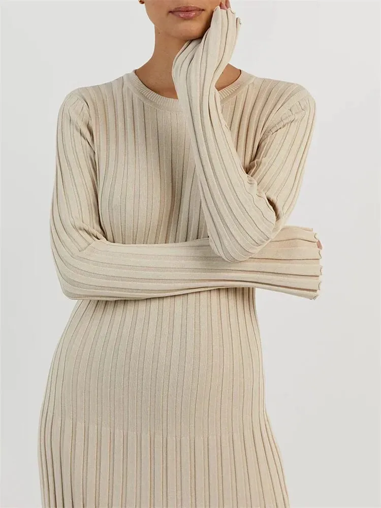 Tossy vestido feminino de malha com cadarço, maxi vestido outono cintura alta moda patchwork manga comprida solto vestido sólido bandagem vestido de malha — image 2